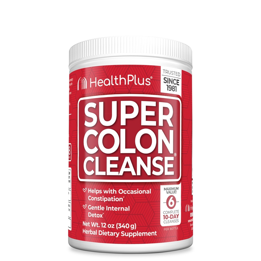 Health Plus Super Colon Cleanse, 12 oz poeder, 68 porties - Natural Detox, Digestieve Constipatie Verlichting, Zachte Gut Reiniging met Psyllium Husk & Senna Leaf