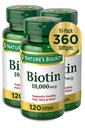 Nature's Bounty Biotin Hair Skin and Nails Vitamins, Supports Healthy Hair, Skin and Nails, 10,000 mcg, 120 Count (Pack of 3)