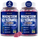 Magnesium Glycinate 500mg/250mg voor volwassenen Tieners - Plus D3,B6 & zink - Magnesium Glycinate Gummies,High Absorptie - Ondersteuning voor ontspanning,Brain,Bone & Immunity Health - Suikervrij - 120Cts