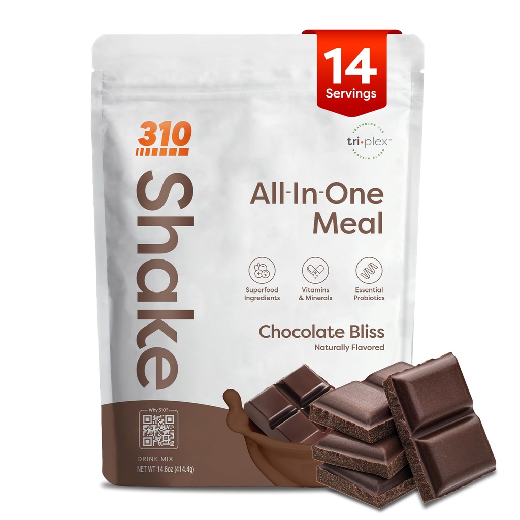 310 Nutrition All-In-One Meal Replacement Shake Powder - Plant-Based Protein Smoothie Blend w/High Fiber, Probiotics & Adaptogens - Low Carb, Vegan, Keto & Paleo Friendly - Chocolate Bliss - 14 Srv