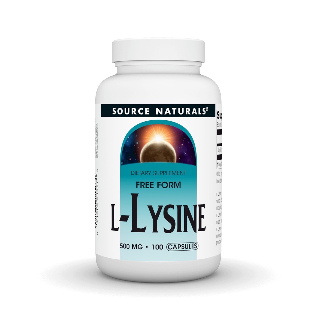 Bron Naturals L-Lysine Free Form -Aminozuur Supplement ondersteunt energievorming & Collageen - 100 Capsules