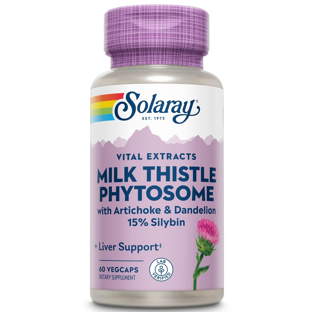 SOLARAY Milk Thistle Phytosome met Artichoke, Dandelion en Gember - Melkdistel Extract Levering 15% Silybin - Lever Supplement - 60-dagen garantie, Lab geverifieerd - 60 porties, 60 VegCaps