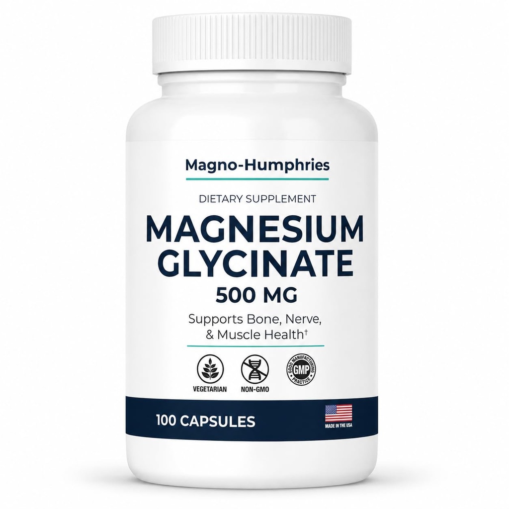 Magnesium Glycinate 500 mg - 100 Capsules | Gentle Chelated Form | Muscle, Nerve & Bone Support | Dietary Supplement | GMP Manufactured in the USA
