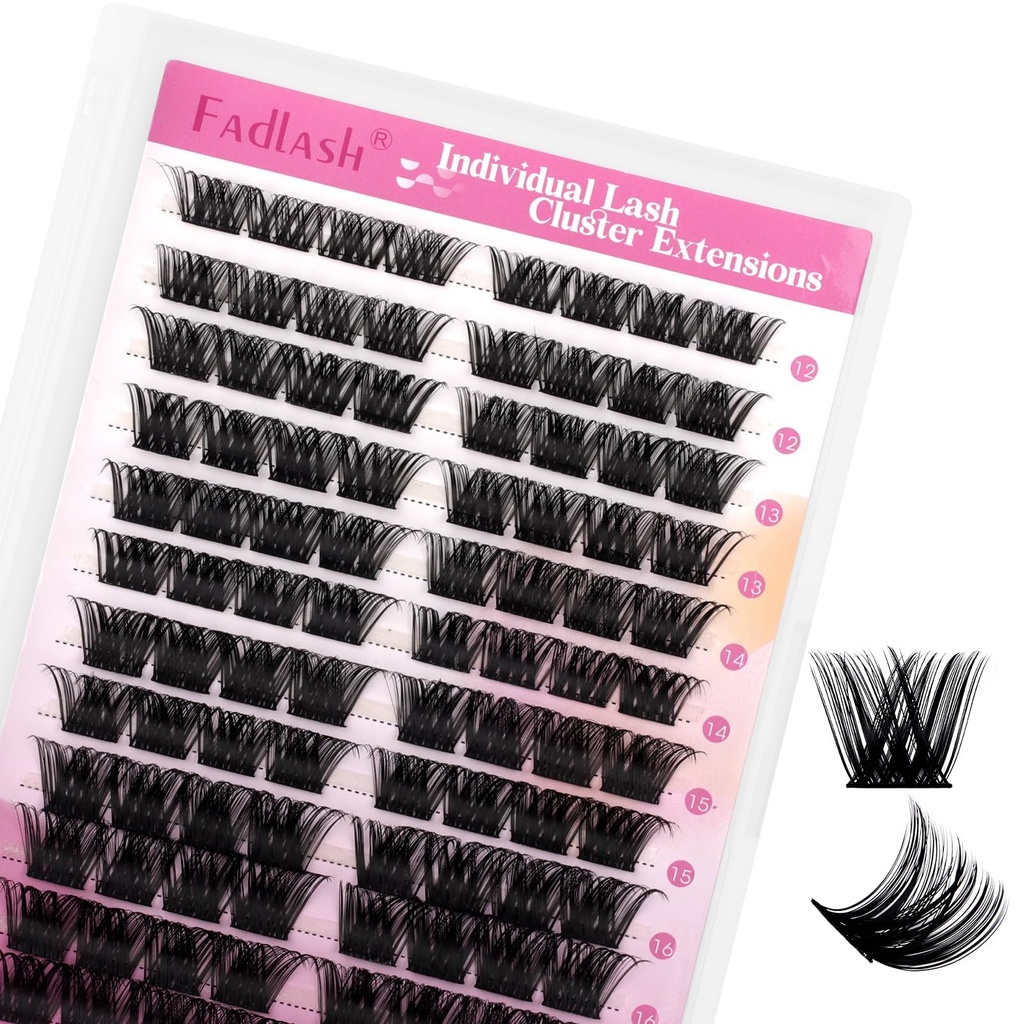 Lash Clusters 96pcs 12-18mm Individual Lashes D Curl Large Tray Wispy Cluster Lashes Mixed Length Reusable Eyelash Clusters DIY Eyelash Extension Individual Lash Extension Supplies (F2-0.07D, 12-18mm)