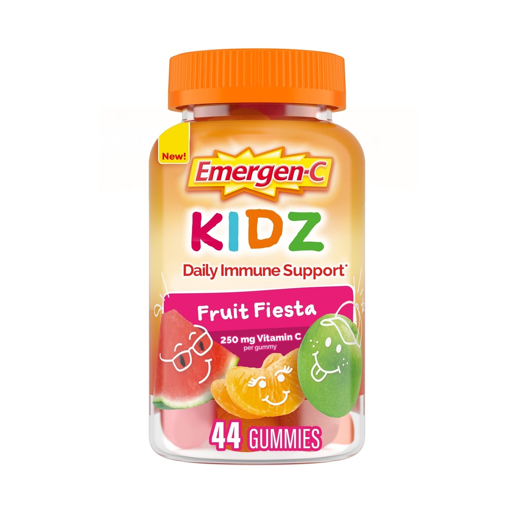 Emergen-C Kidz Daily Immune Support Dieetsupplementen, Gearomatiseerde Gummy's met vitamine C en B vitamines, Fruit Fiesta Flavored Gummies, Terug naar School Essentials - 44 Tel.