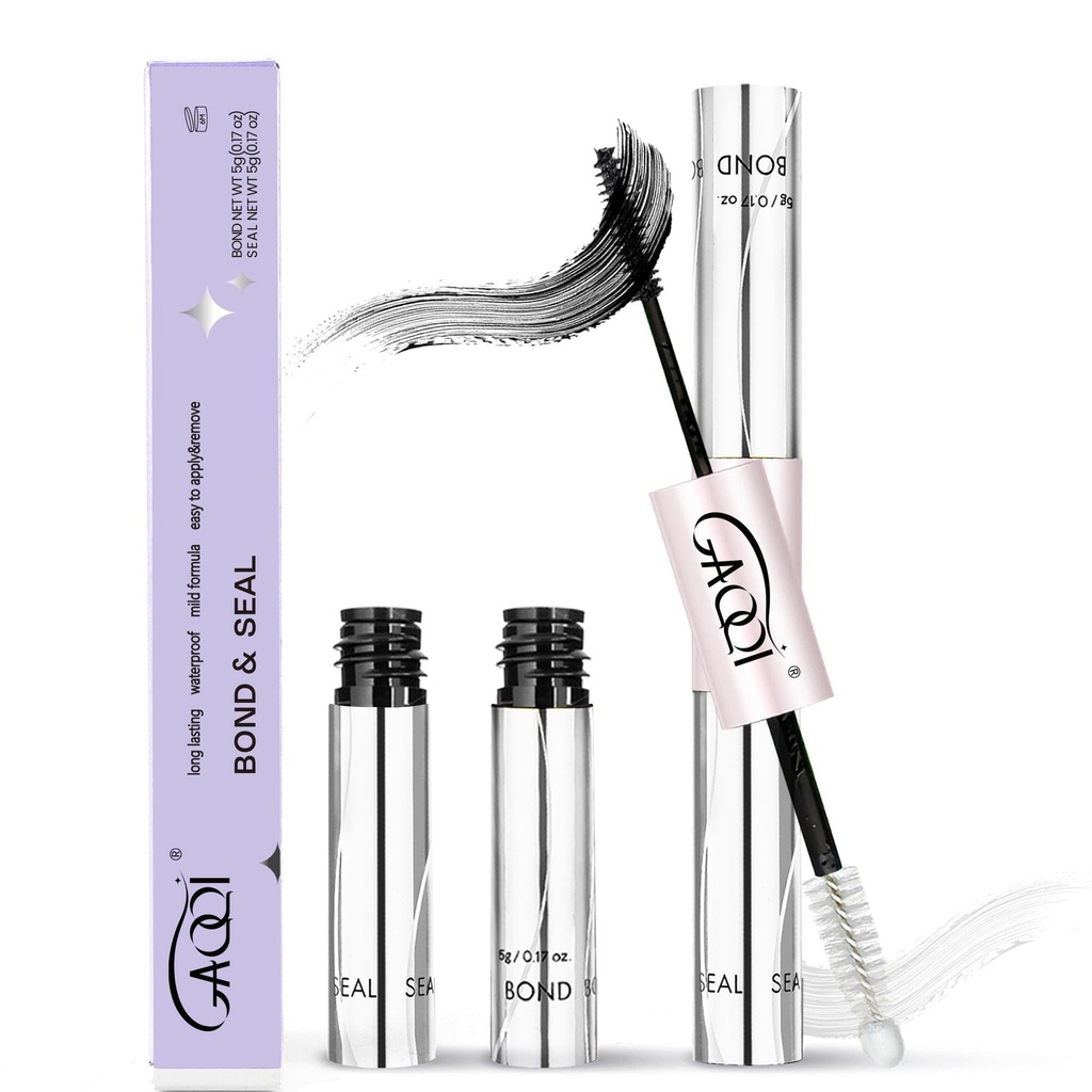 GAQQI Lash Cluster Glue, Lash Bond and Seal Waterproof, Bond & Seal Eyelash Glue for Clusters, Eyelash Adhesive Black Long-Lasting 72H, Latex-Free（5ml+5ml）