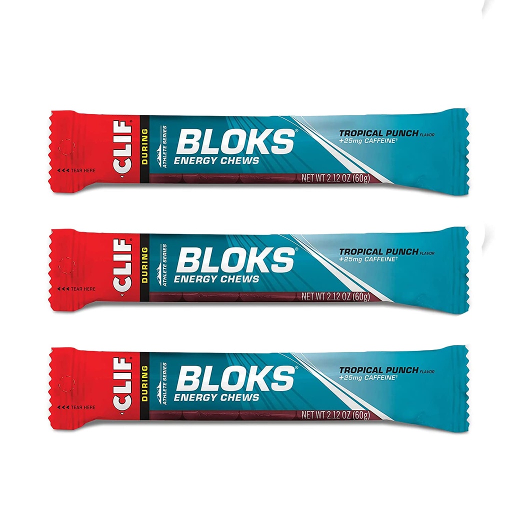 CLIF BLOKS - Energie Kauwen - Tropische Punch met 25 mg Cafeïne- Non-GMO - Plant Based Food - Snelle brandstof voor fietsen en hardlopen - Workout Snack (2.1 Ounce Packet, 3 Tellen)