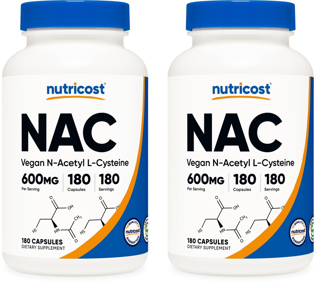 Nutricost N-Acetyl L-Cysteine (NAC) 600mg, 180 Capsules - Non-GMO, Gluten Free (Pack of 2)