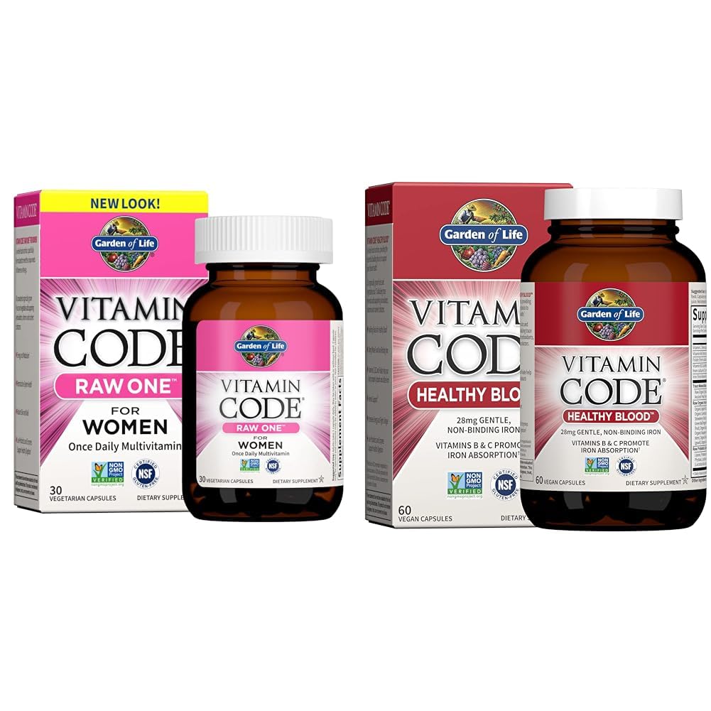 Garden of Life Women's Multivitamin, Vitamin Code Healthy Blood, Raw One for Women Multivitamin 30 Count, Healthy Blood 60 Count