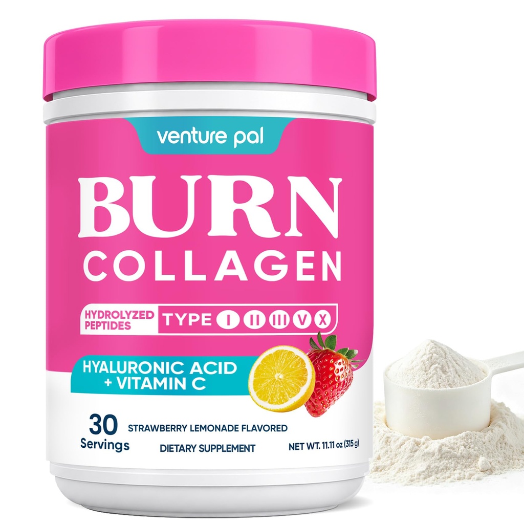 Venture Pal Multi Collagen Burn Powder - Type I, II, III, V & X Hydrolyzed Collagen Peptides with L-Carnitine, Hyaluronic Acid & Vitamin C - Supports Metabolism, Skin, Hair, Nails for Women & Men