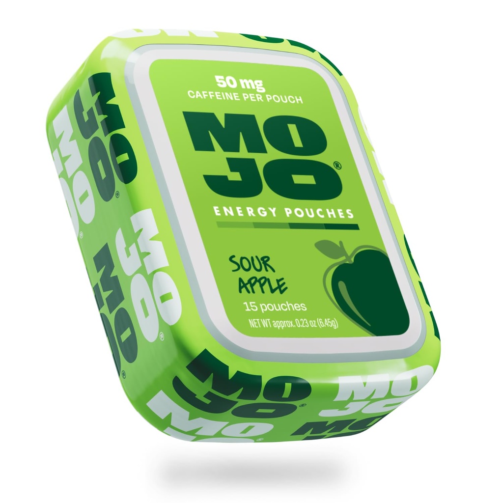 MOJO Energy 50mg Caffeine Pouches, Sour Apple, 15 Pouches, 1-Pack