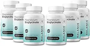 Magnesium Bisglycinaat 200mg - Hoge Absorptie Gecheld Magnesium Supplement - Voorzichtig op maag, Glutenvrij, Ondersteunt Slaap, Spierkrampen en Positieve Mood - 120 Capsules (Pack of 6)