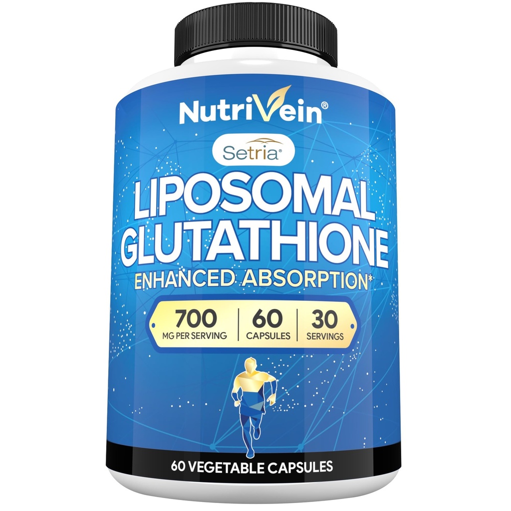 Nutrivein Premium Liposomale Glutathion Supplement 700 mg - 60 Caps - Pure gereduceerde Glutathion Setria - Master Antioxidant - Celbescherming, Reiniging, Lever, Hersenen, Vitaliteit en Verdediging