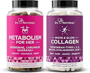 Eu Natural Metabolisme for Her and Move & Glow Collageen Bundle - Ondersteuning voor stofwisseling en huid & Joint Health