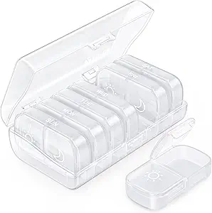 AUVON XL Weekly Pill Organizer 2 Times a Day, Pill Box 7 Day with One-Side Large Openings for Easy to Use, White AM PM Pill Case for Medication, Vitamins, Fish Oils, Supplements