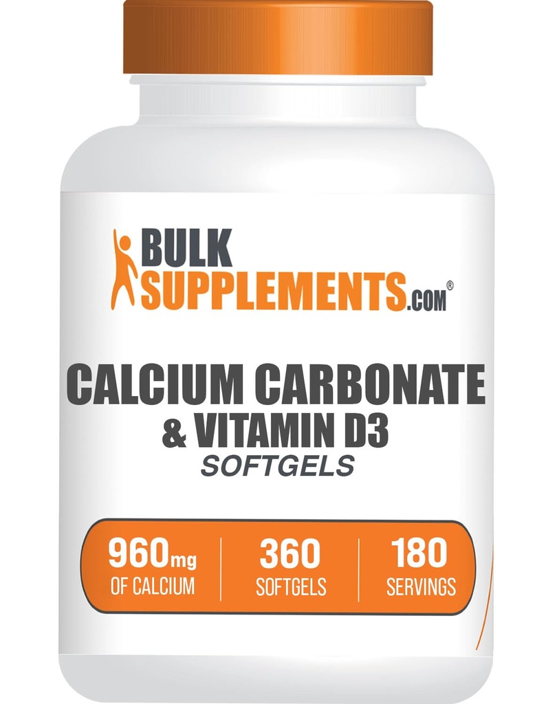 BulkSupplements.com Calcium Carbonaat & Vitamine D3 Softgels - Calcium en Vitamine D3, Calcium & D3 Supplement voor Immune Ondersteuning - Glutenvrij, 2 Softgels per Serving, 360 Tellen (Pack of 1)