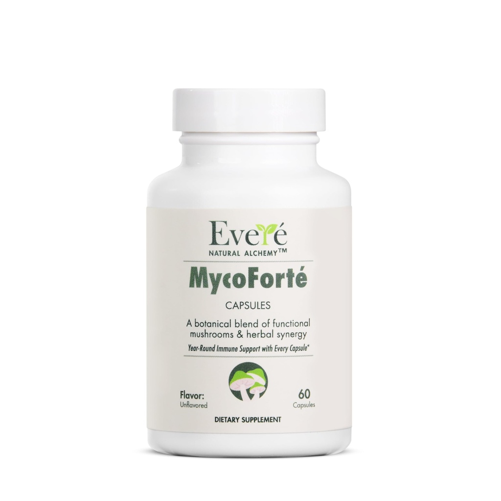 Everé Natural Alchemy MycoForté Mushroom Complex, Functional Mushroom Blend Capsules with Reishi, Lion’s Mane, Chaga & Maitake for Immune Support, Energy & Focus, Vegan, Non-GMO, 60 Caps