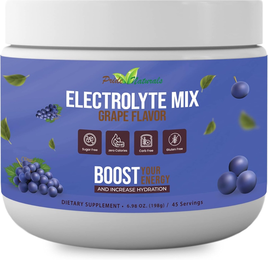 Elektrolytpoeder - Verfrissende workout Recovery Elektrolyten, Suikervrij, Glutenvrij & Veganistisch, Pure Keto & Paleo Hydration Drank, Immune Boosting Vitaminen (198 Gram, Druiven)