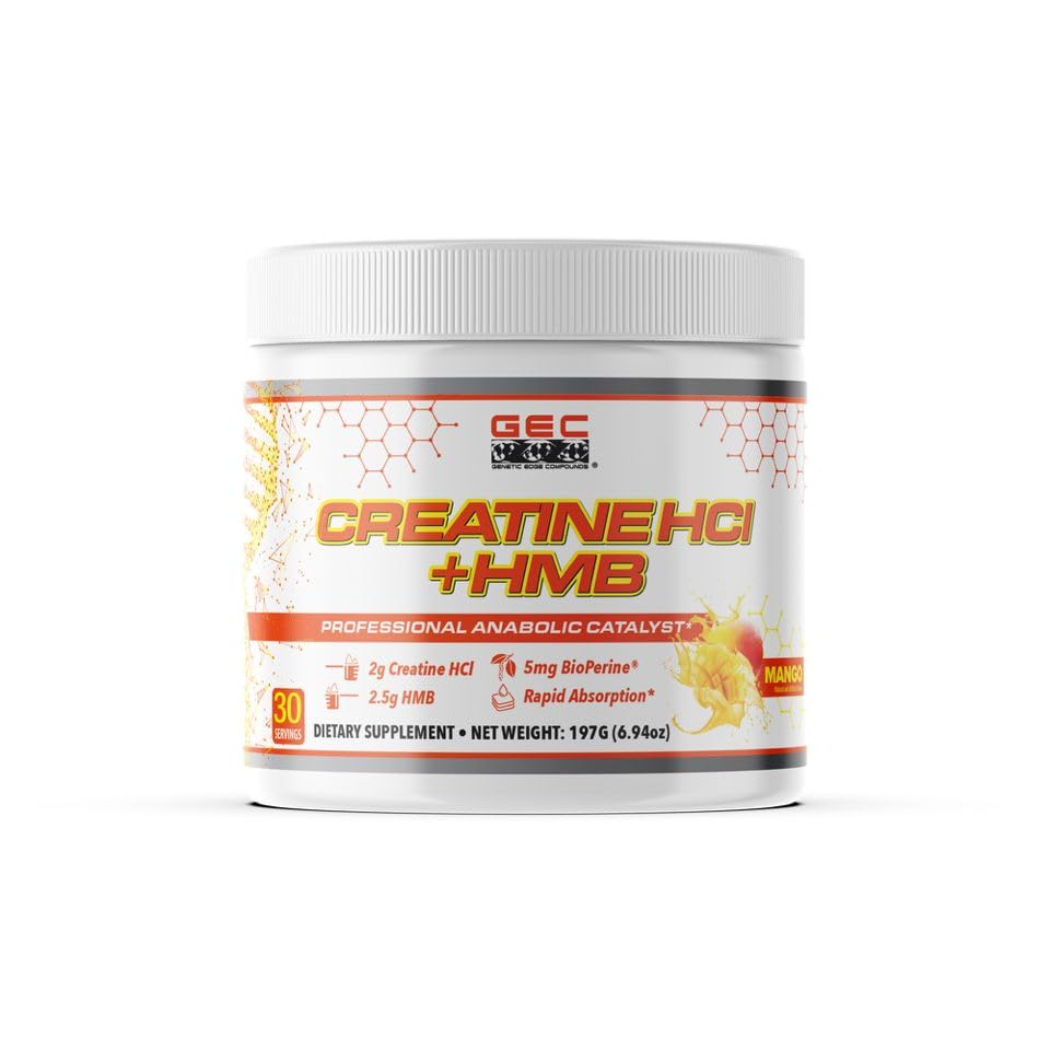 Creatine HCl + HMB for Athletes – Performance & Recovery Formula – 2g Creatine HCl, 2.5g HMB – Fast Absorption, No Bloat, No Loading – 30 Servings – GEC (Standard, Mango)