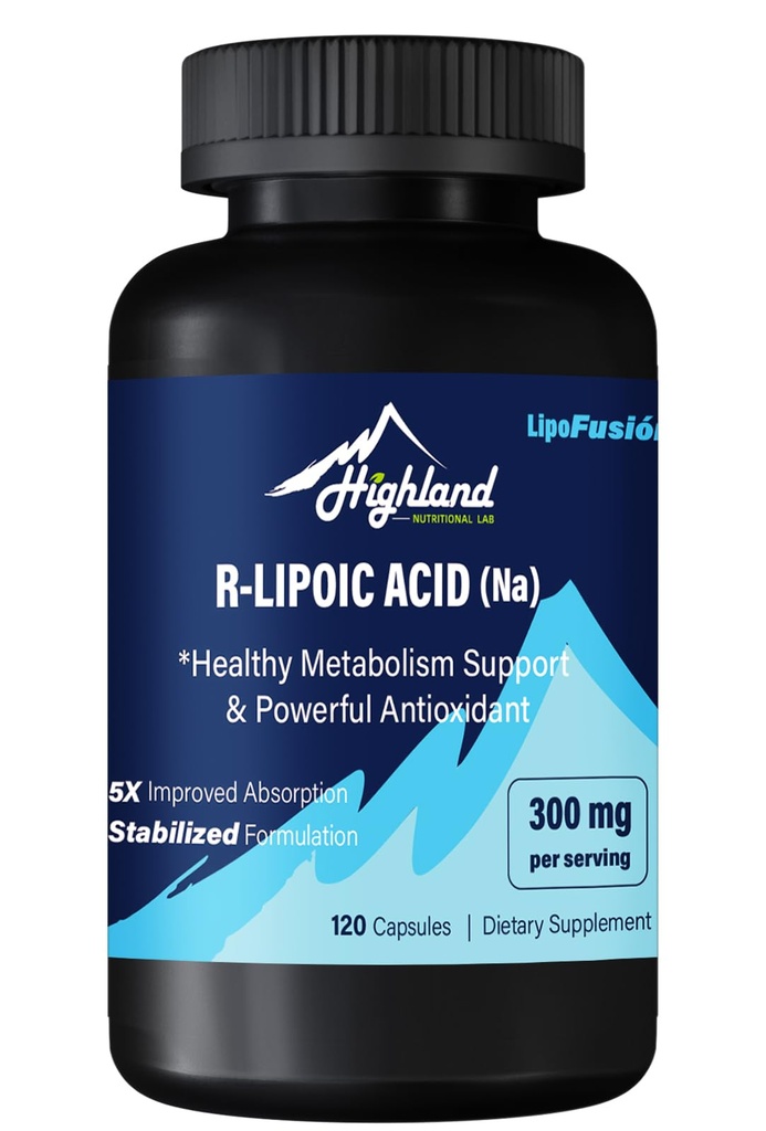 R Lipoïnezuur (Na) 300mg per portie, 120 Capsules, Tot 5X Verbeterde Absorptie, Uitstekend Voedingssupplement voor Gezond Metabolisme Ondersteuning en Antioxidanten-1 Fles