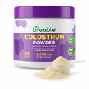 Lifeable Bovine Colostrum Powder, 2000mg, 30% IgG, Unflavored, 30 Servings | First Milking Grass Fed Cow Colostrum Supplement, for Immune support and Gut Health, Non-GMO, Gluten-Free.