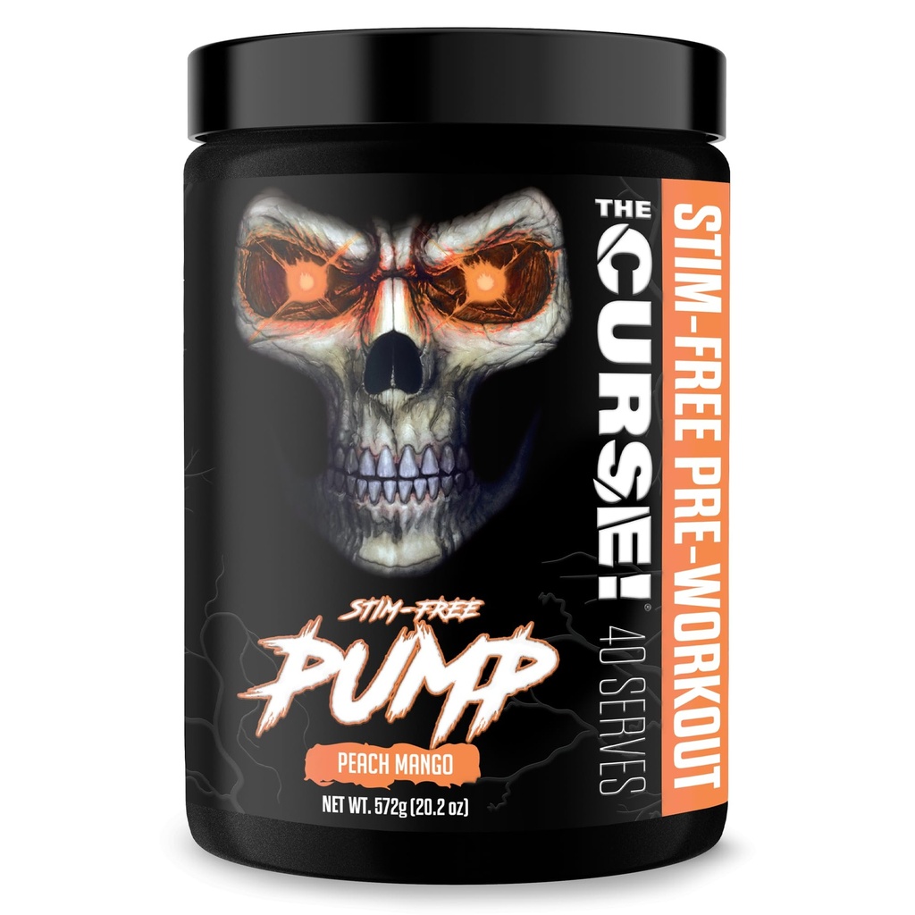 JNX SPORTS The Curse! Pump Pre Workout Powder - Stim-Free Pre Workout – Caffeine Free, L-Citrulline,Beta-Alanine & Nitric Oxide Booster (Peach Mango, 40 Servings)