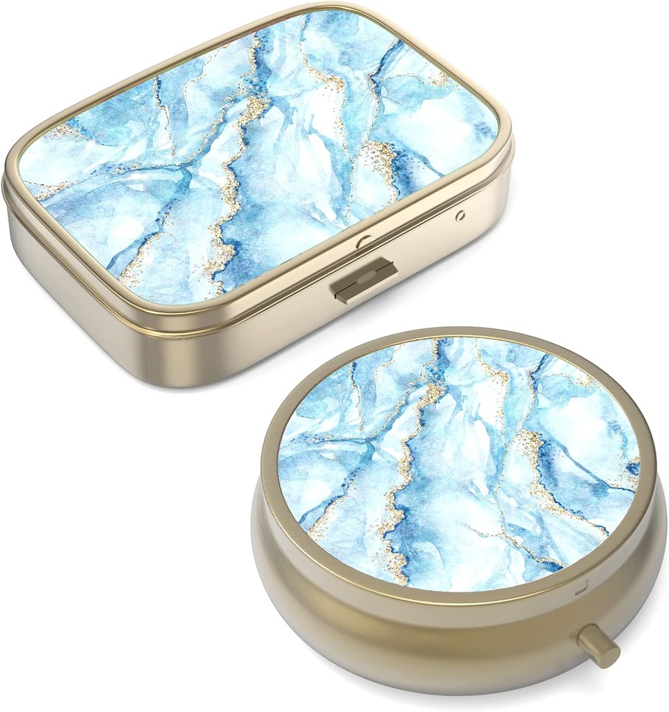 Pill Case Pill Box met Mirror Retro Small Pill Case voor Purse of Pocket Bronzen Pill Box of Vitaminen, Visolie, Supplementen, Pill Bevat reizen Gifts(2PCS)