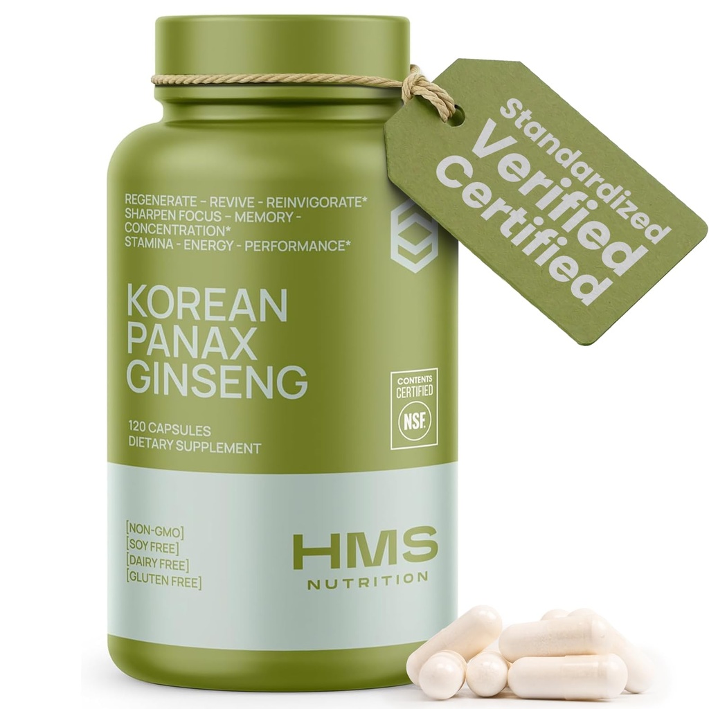 Korean Red Panax Ginseng 2000mg 120 Vegan Capsules Super sterkte Extract NSF gecertificeerde supplementen, Hoge Ginsenosides ondersteunt energie, uithoudingsvermogen, prestaties en duidelijkheid