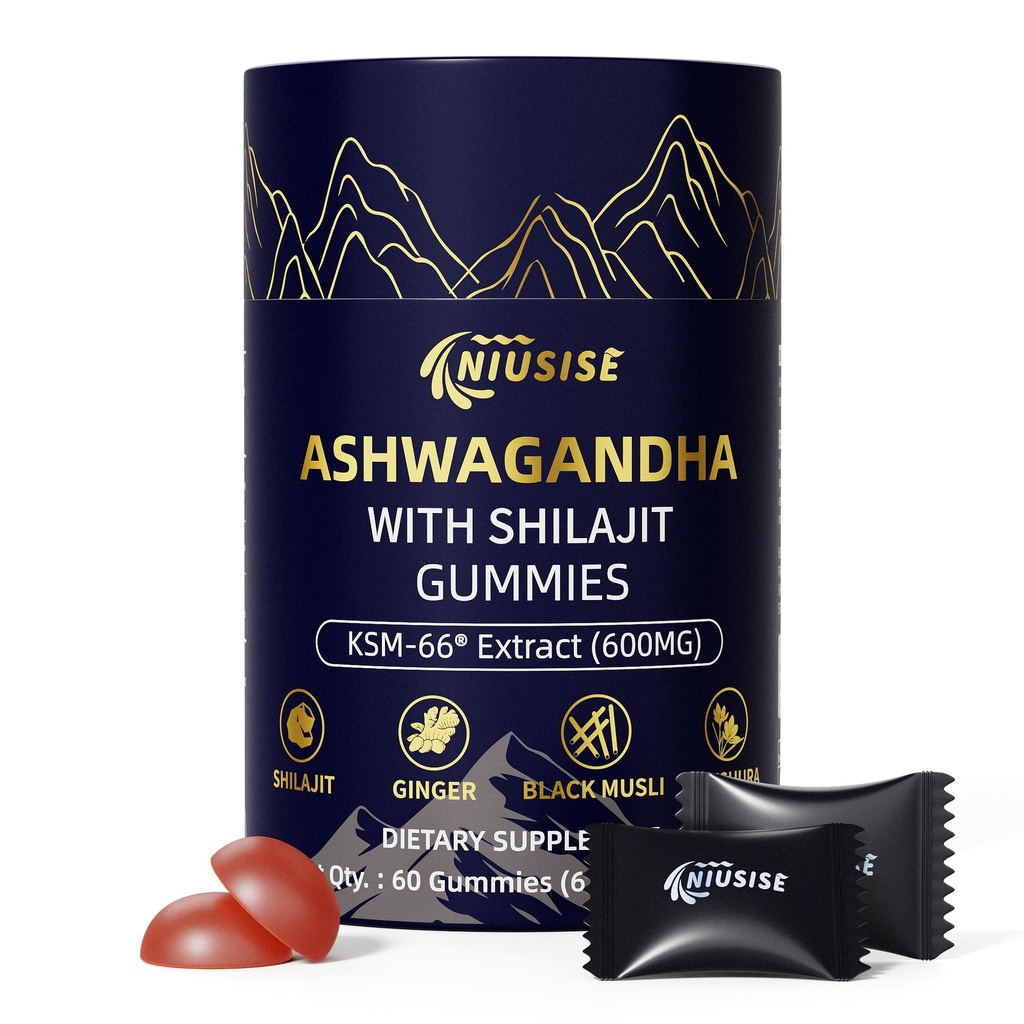 Ashwagandha Gummies met Shilajit 300mg voor vrouwen & mannen, Zero Sugar Ashwagandha Supplementen met Maca Root Powder 