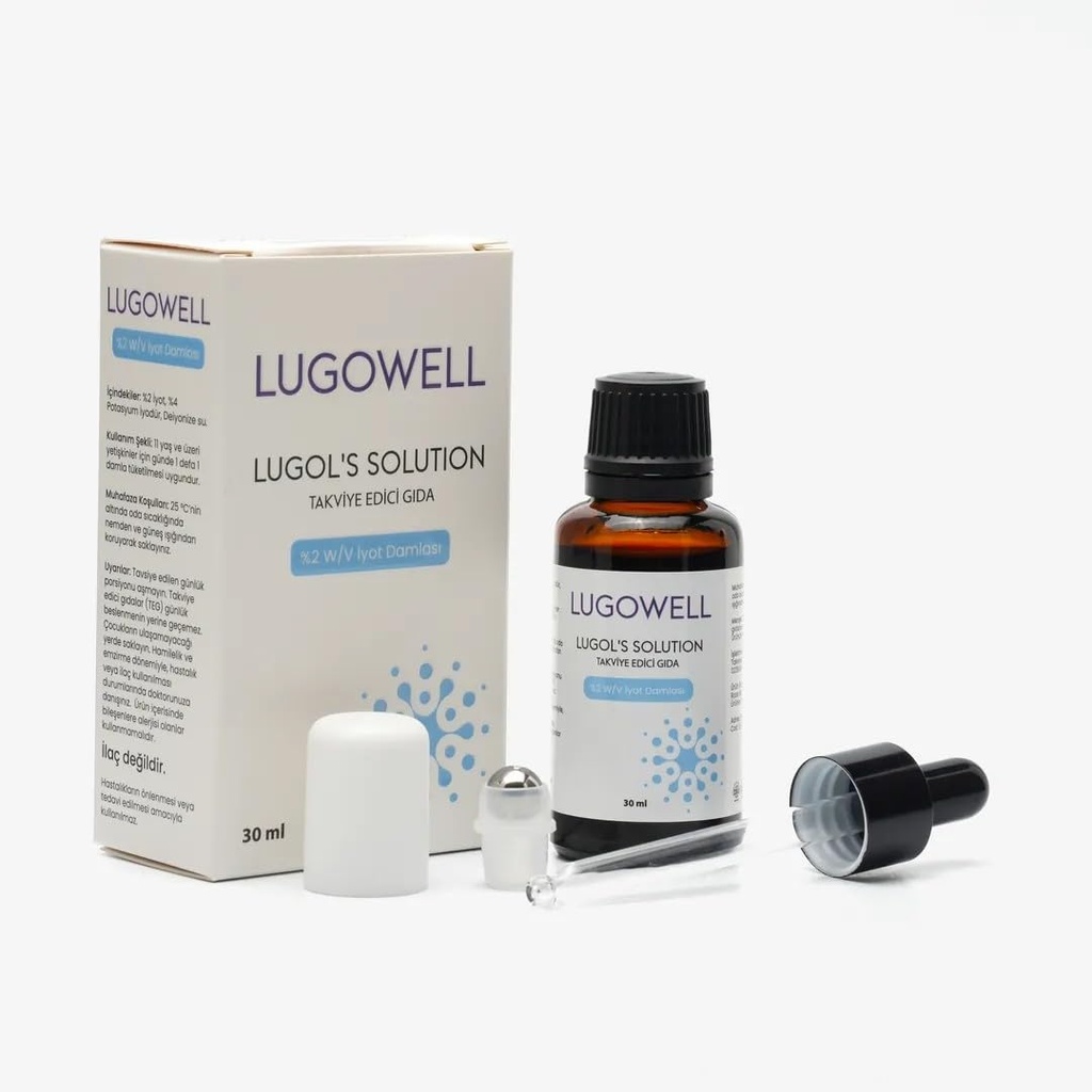 LugoWell Lugol's Solution | 2% Iodine & Potassium Iodide Drops | 30ml/1 fl oz | Roll-on Cap