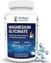 Dr. Berg Magnesium Glycinate with Vitamin D & B6 for Stress Relief, Calm, Relaxation, & Good Sleep* - 120 mg Magnesium Bisglycinate Capsules - High Absorptie Chelated Glycinate - 90 Cap