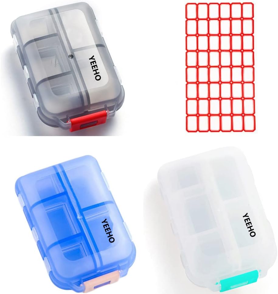 Pill Case (3 Pack) - Portable Small Supplements Tablet Container Box met 10 Compartments - Medicine Capsule Vitamin Fold Flip Organizer Dispenser Houder Opslag voor Travel Trip Pocket Purse