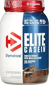 Dymatiseren Elite Caseïne Proteïnepoeder, langzaam absorberen met spieropbouw Aminozuren, 100% Micellar Caseïne, 25g Proteïne, 5.4g BCAA's & 2.3g Leucine, helpt bij het herstellen van de nacht, rijke chocolade, 2 pond