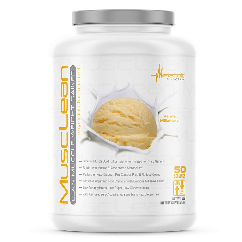 Nutrition métabolique - Musclean - Milkshake, Whey High Protein Meal Replacement, Maintenance Nutrition, Faible Carb, Keto Diet, Enzymes digestifs, Vanille, 5 livres (50 ser)