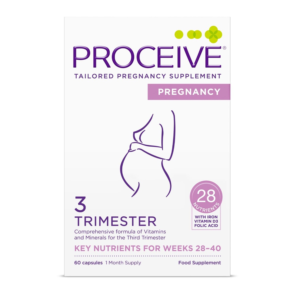 Proceive Pregnancy Trimester 3 Prenatal Vitamins for Women, Third Trimester Supplement with Folate, Iron, Vitamin D3, Zinc, B Vitamins, Minerals, 1 Month Supply from Week 28 Onward, 60 Capsules