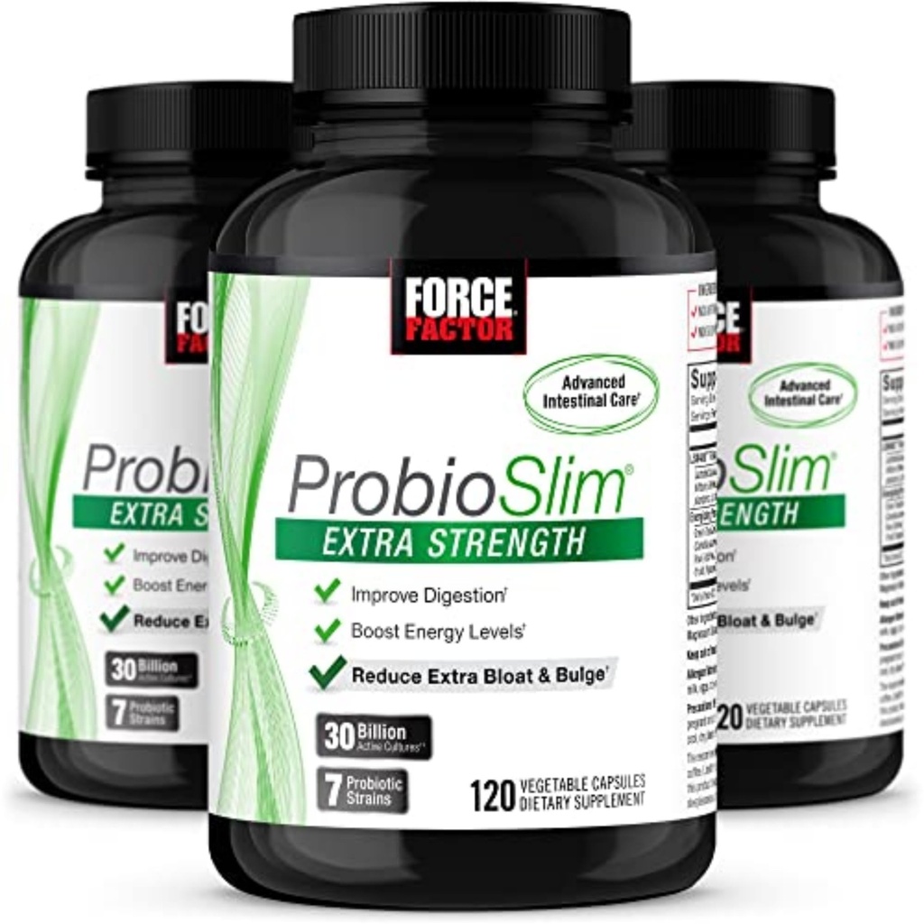Force Factor ProbioSlim Extra Strength Probiotic Supplement for Women and Men with 30 Miljard CFUs and Green Tea Extract for Gut Health Support, Bloating and Gas Relief, 120 Count (Pack of 3)