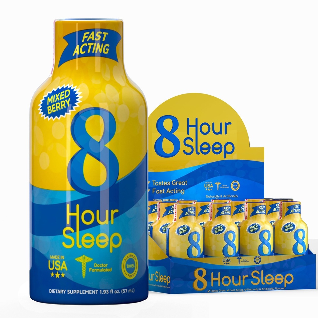 Vitamine Energie 8-uurs slaap Shot gemengde Berry 12 Pack, Melatonine, 5-HTP, GABA, Valeriaan, Lavendel, Slaaphulp Ondersteuning, Diepe Rust & Ontspanning, Zero Sugar, Gluten-Free, Vegan, Kosher, 1,93 fl oz