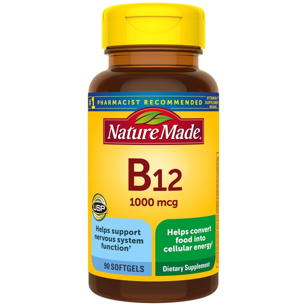 Vitamin B12 1000 mcg Softgels, 90 Count for Metabolic Health