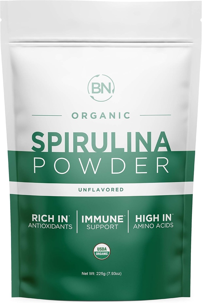 Spirulina Poeder Biologische 225g - 64 Serving 3,5g Serving Size - USDA Certified - RAW Nutriënt Dense Meer dan 70% Proteïne Per Serving - Purest Source Vegan Protein - Superfood