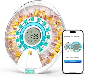 Betife Smart Automatic Pill Dispenser, 28 Compartments Electronic Pill Organizer voor elke dosering met licht/geluid alarm, Bluetooth Medication Organizer, Locked Pill Box voor