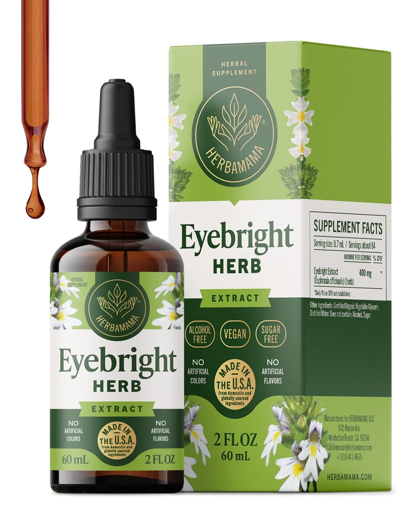 HERBAMAMA Eyebright Herb Tincture - Vegan Bright Eyes Support with Euphrasia Herb Extract - Non-GMO, Alcohol & Sugar-Free Eyebright Dietary Supplement, 42-Day Supply