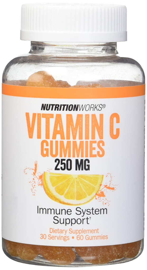 NutritionWorks Vitamin C 250 mg Gummies, Supports Immune Health, Packed with Potent Antioxidants, 60 Gummies