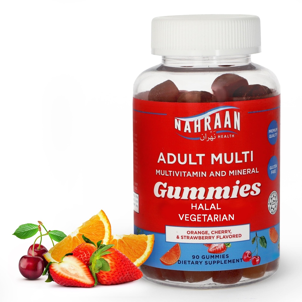 Vitamines halales pour les adultes - Multivitamines halales pour les femmes et les hommes - Vitamine A, C, D, E, B6, B12 - Gommies halales végétariennes - 90 Nombre
