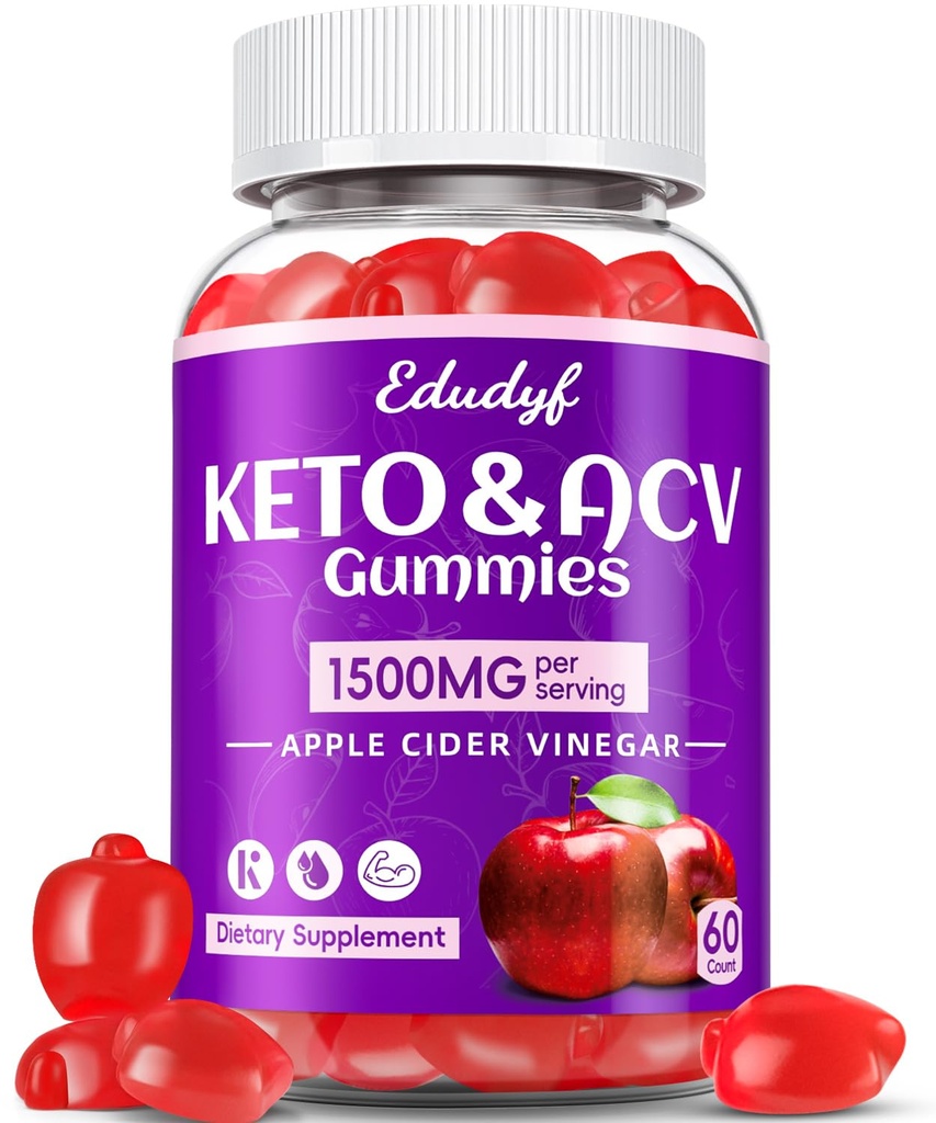 Keto ACV Gummies - 1500mg Apple Cider Vinegar Gummies with Probiotics, B12 and Keto Support, Detox & Cleanse, GMO Free & Vegan - 60 Tel...