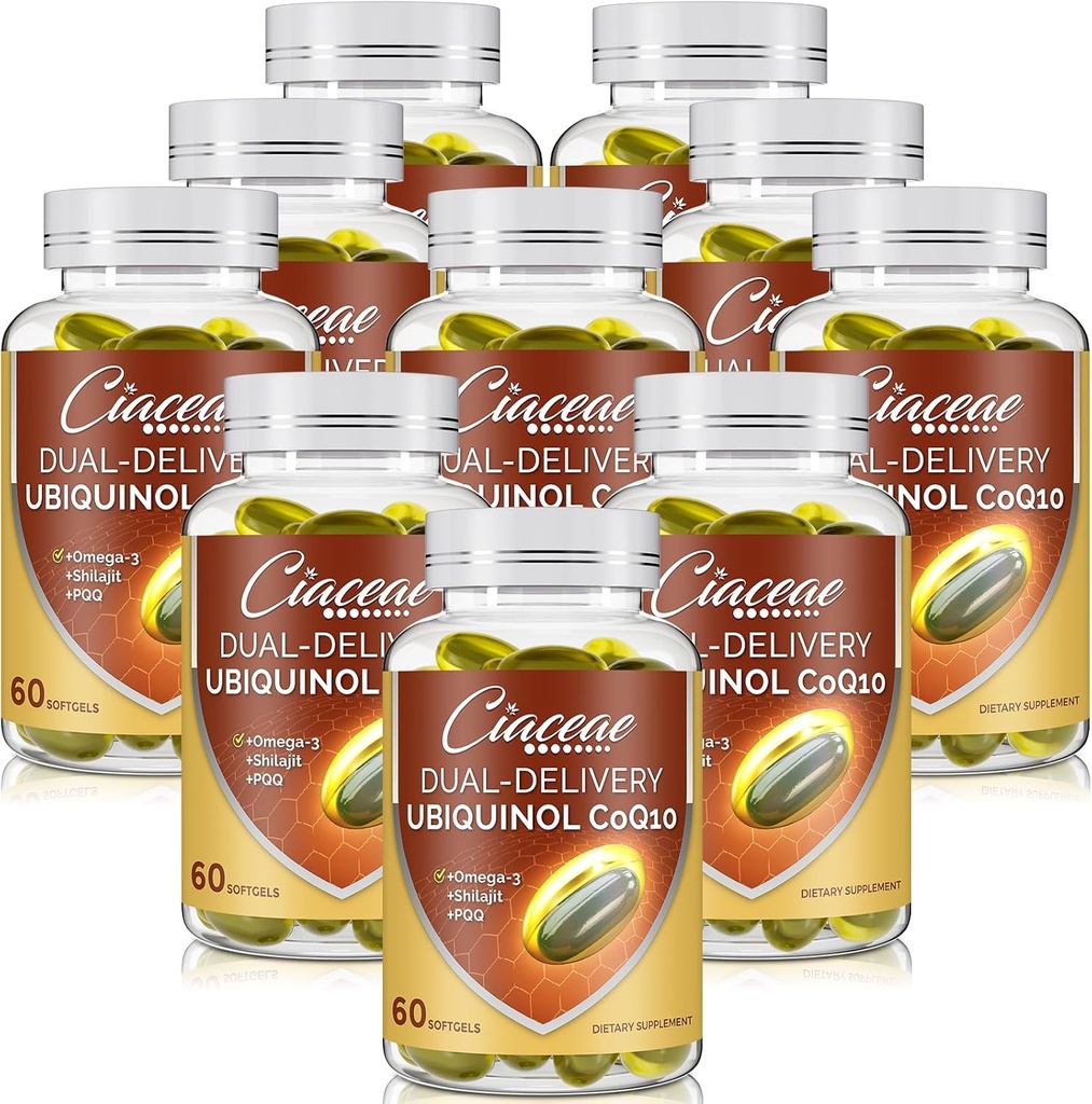Ubichinol CoQ10 600 MG Softgels met Omega-3 & Shilajit & PQQ, Advanced Dual-Delivery Coenzyme-Q10, Active CoQ10 Ubichinol Supplement for Fertility, Antioxidant, Heart, Brain & Energy, 600 Servings