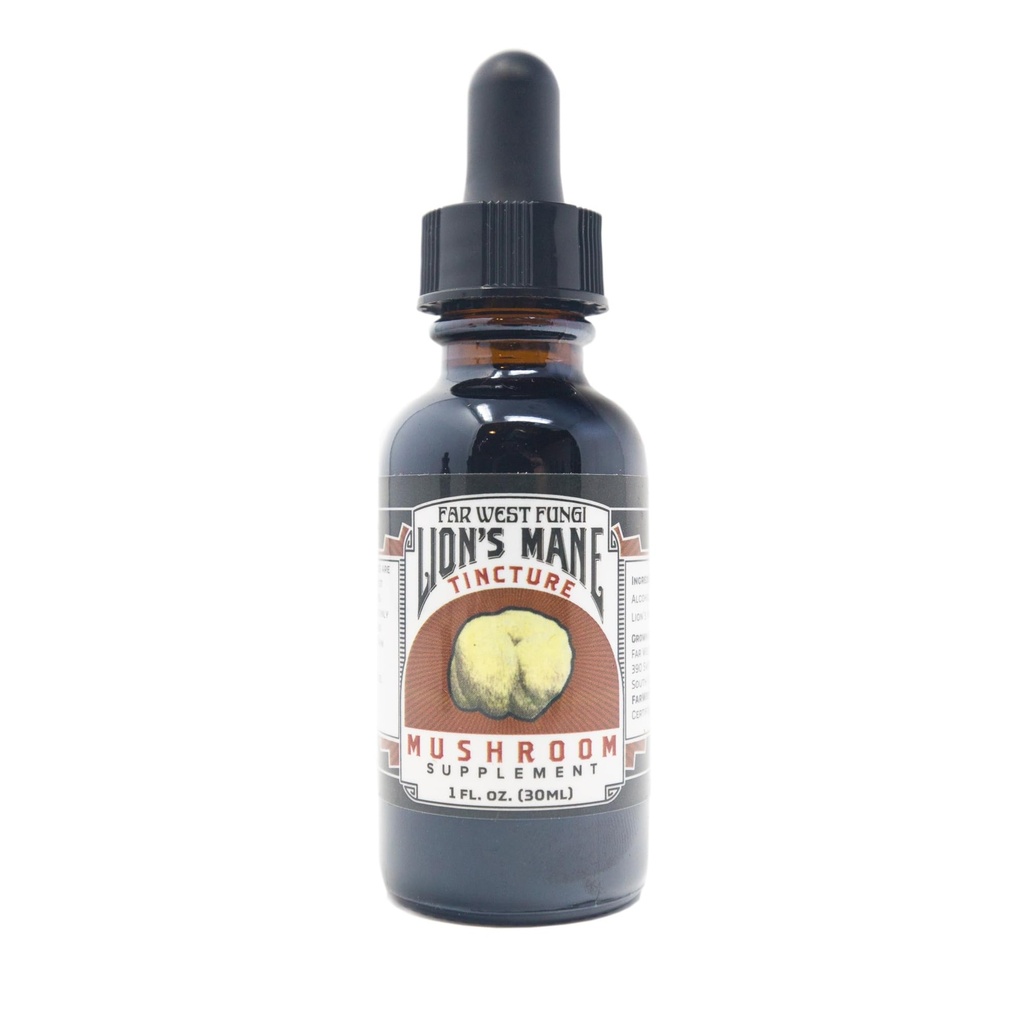 Far West Fungi 100% Fruiting Body Certified Organic Mushroom Tinctures (1oz, Lions Mane)