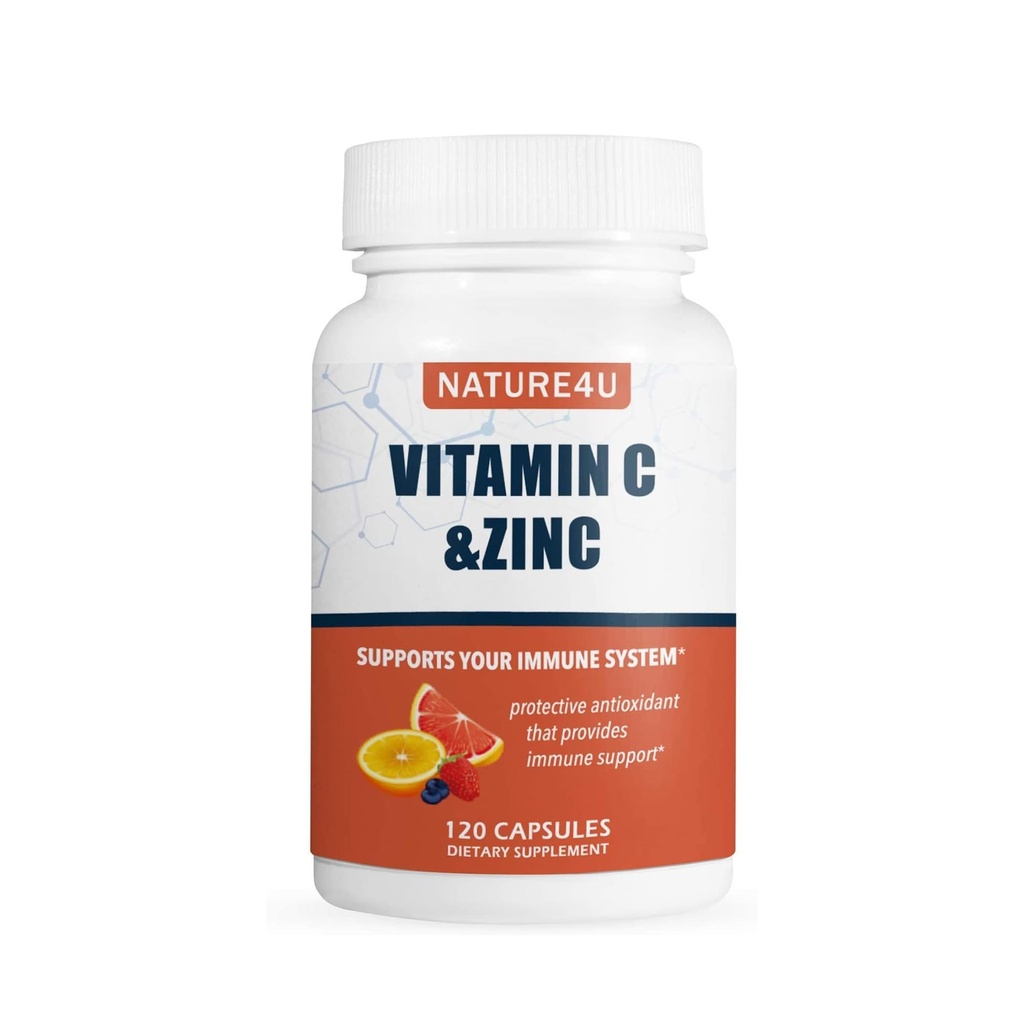 Vitamine C 1000mg met Zink, Rose Hips en Citrus Bioflavonoïden, Immune Support Supplement Antioxidanten Bescherming, 120 Capsules