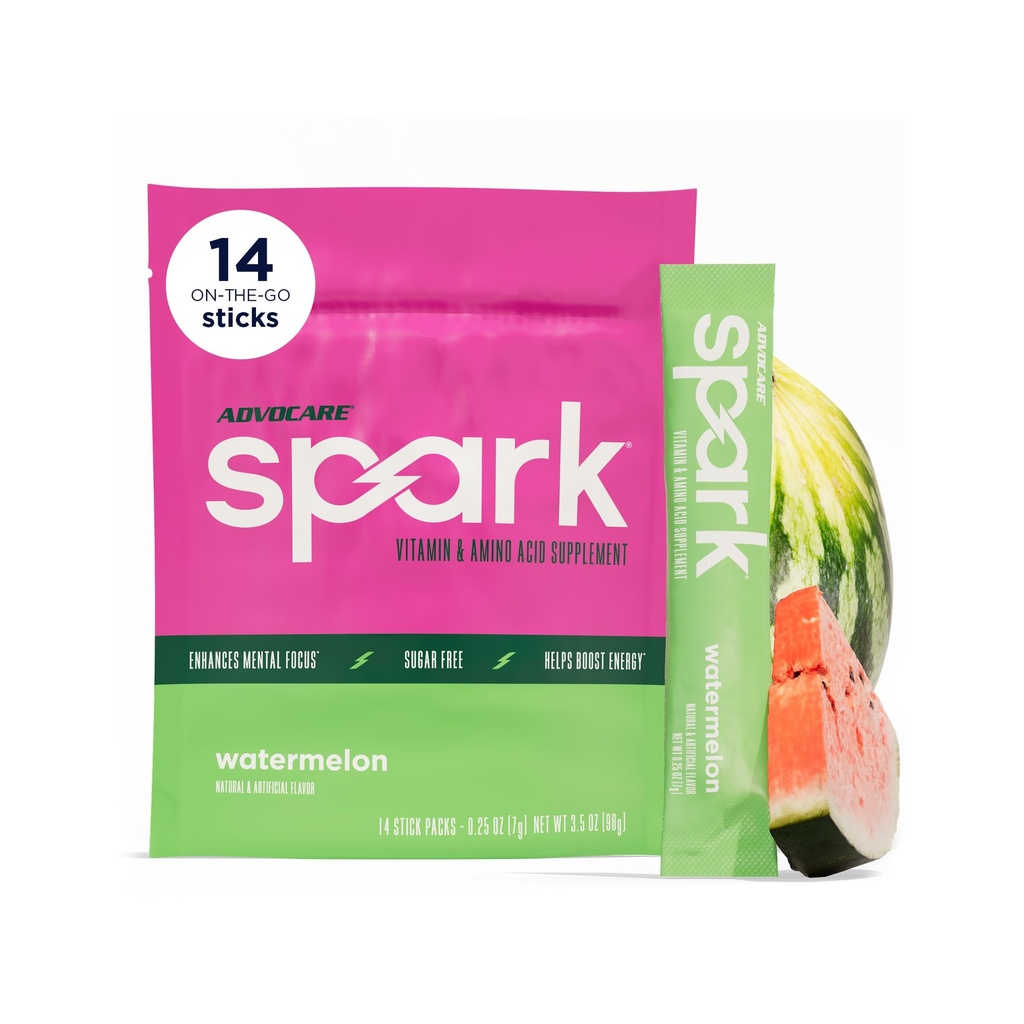 Advocare Spark - Energie Drink Mix - Vitamine & Aminozuur Supplement - Ondersteunt energie & focus* - Draagbare Immune Ondersteuning* - Suiker-vrij - Watermeloen, 14 Stick Packs (3,5 oz)