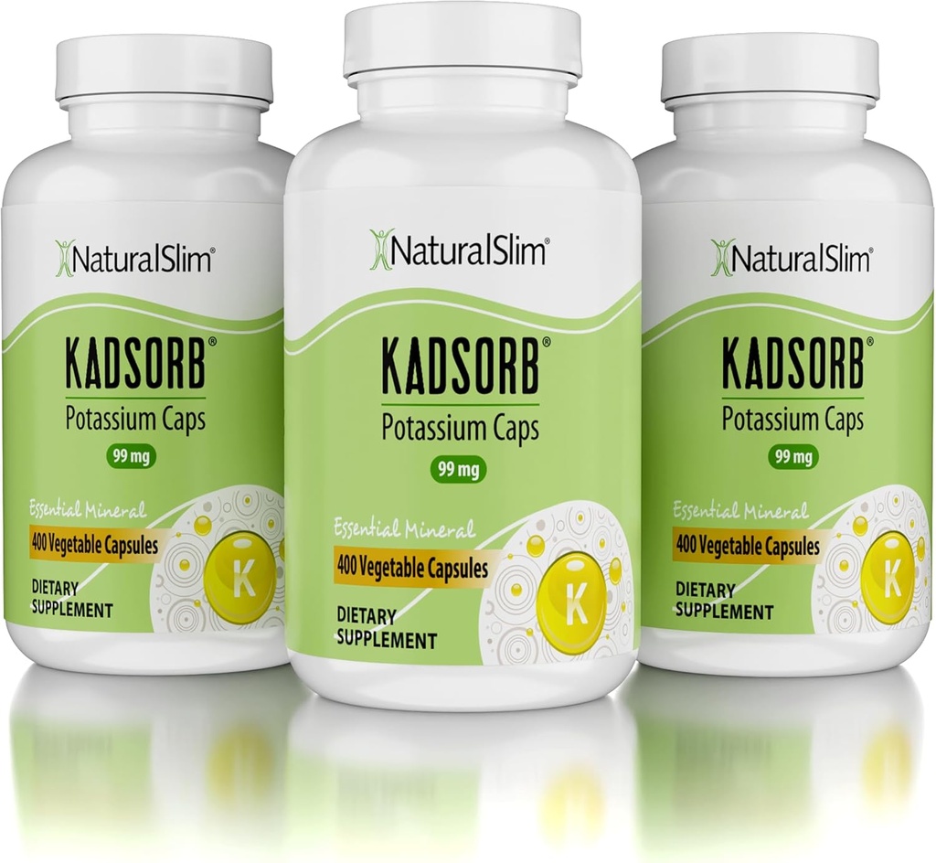 NaturalSlim Potassium naturel Citrate Gluconate 99 mg - Kadsorb soutient l'équilibre électrolytique et le pH normal - Suppléments de potassium absorbants avec minéraux essentiels - Non OGM 400 Capsules 3 Pack