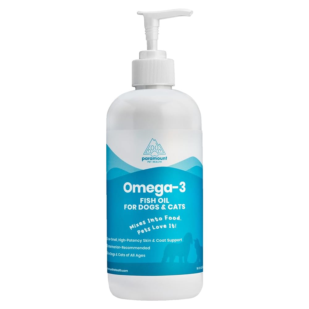 Wild-Caught Omega 3 Visolie voor honden & katten, vloeibare EPA DHA supplement voor huid, jas, gewrichten & hart, lage Odor Omega 3 druppels voor kleine hondenrassen & katten met jeukende huid, 16 oz